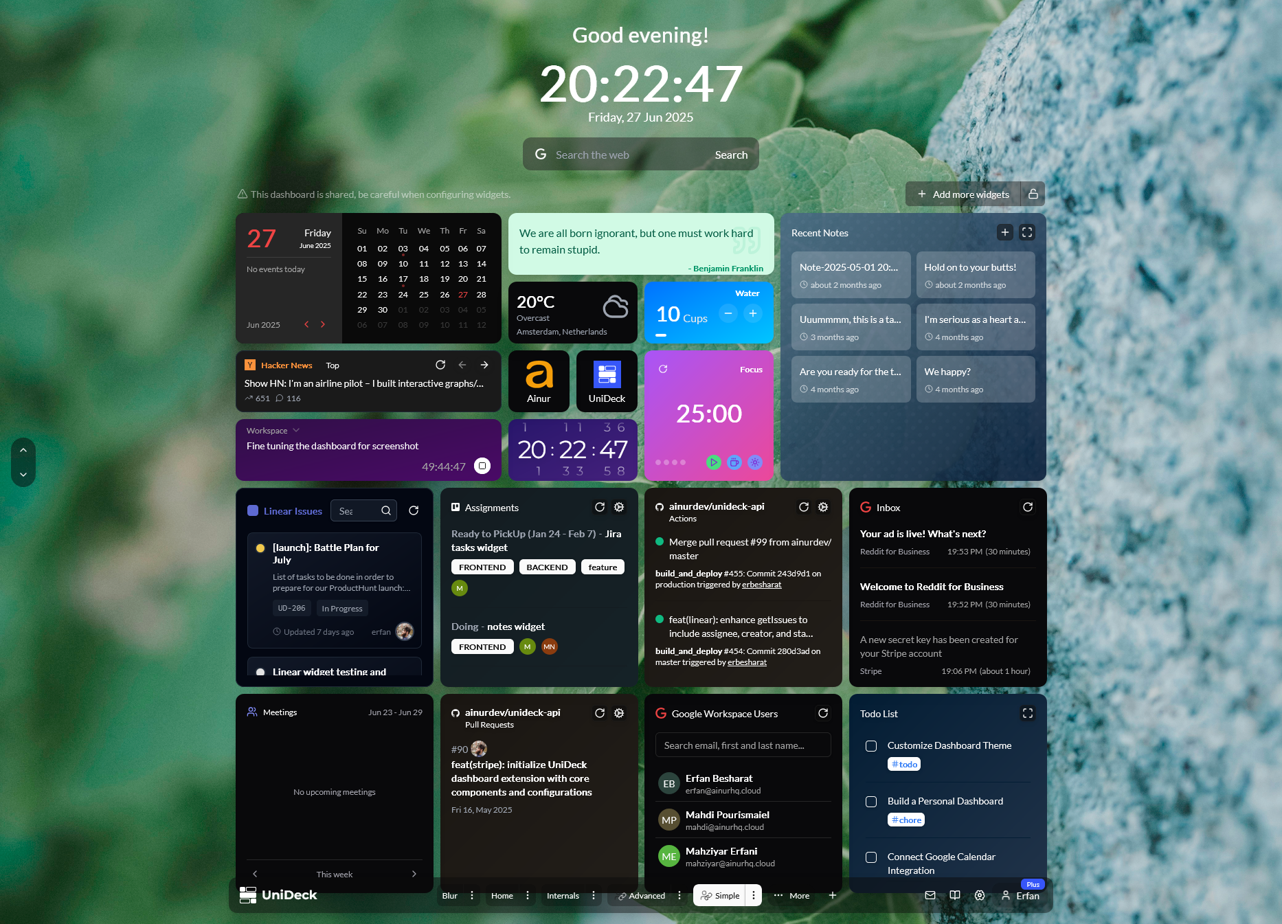 Unideck simple dashboard